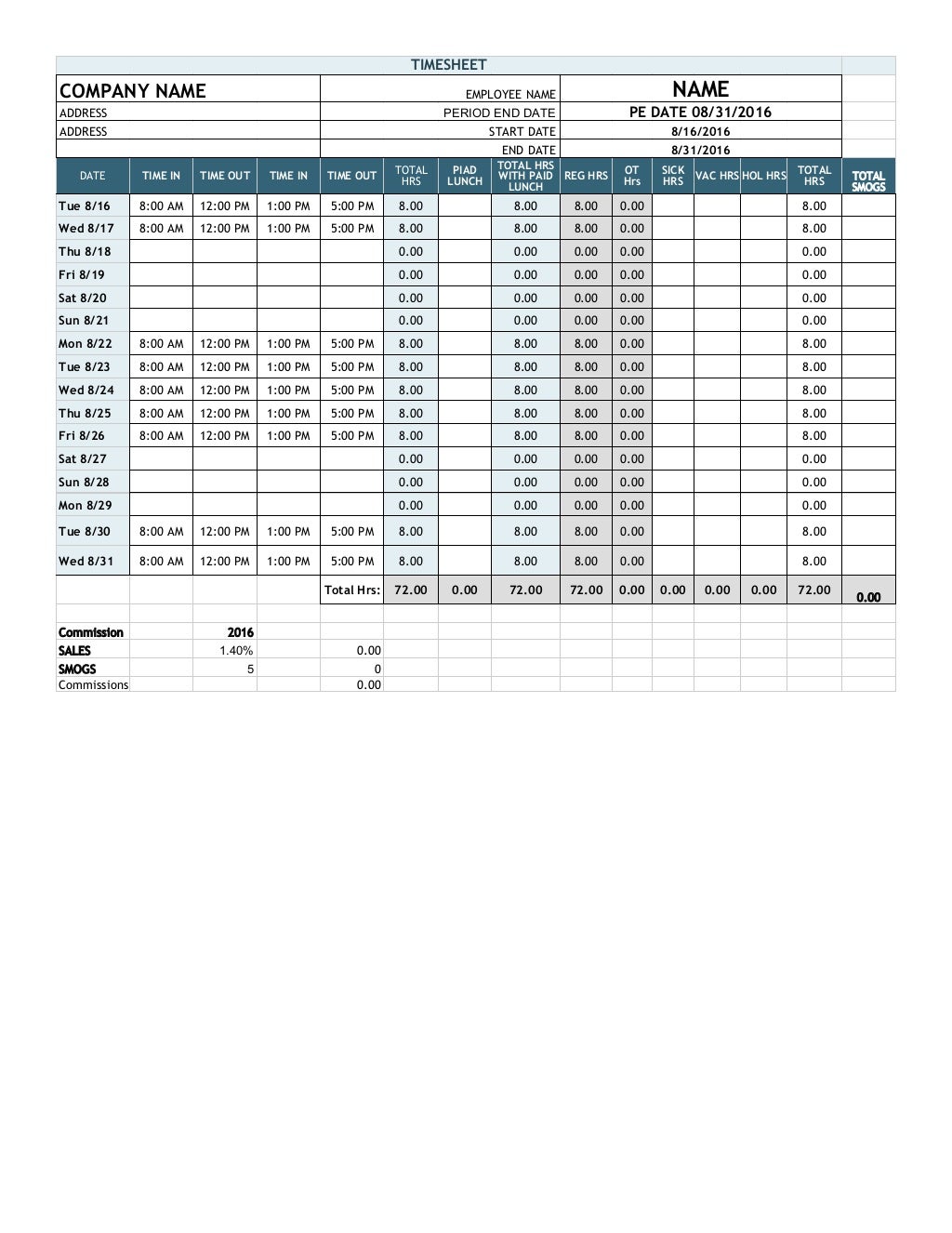 Tempus Timesheet Printable 2022