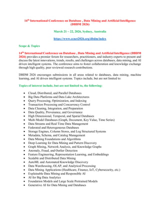14th International Conference on Database, Data Mining and Artificial ...