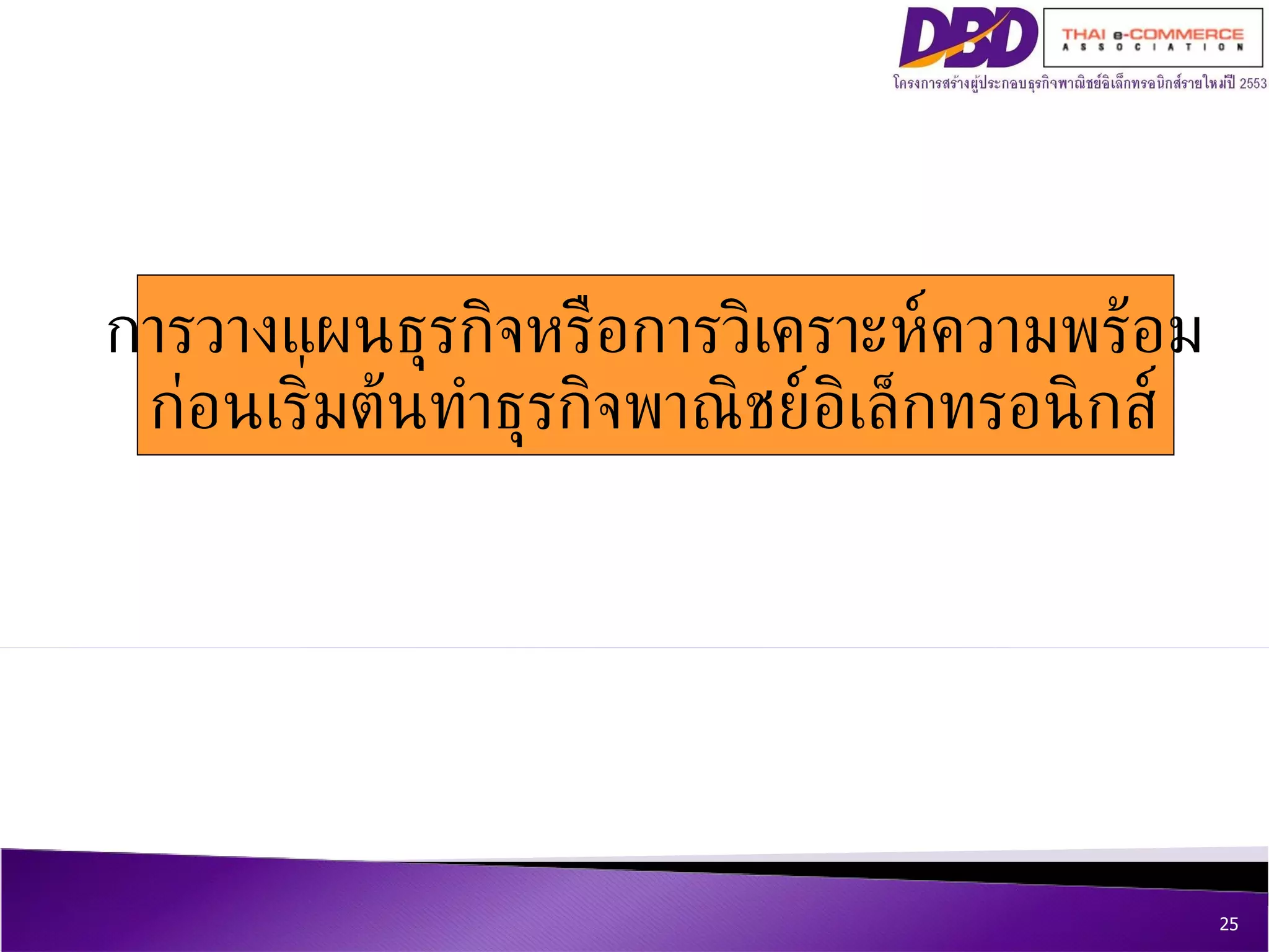 การวางแผนธุรกิจหรือการวิเคราะห์ความพร้อม ก่อนเริ่มต้นทำธุรกิจพาณิชย์อิเล็กทรอนิกส์ 