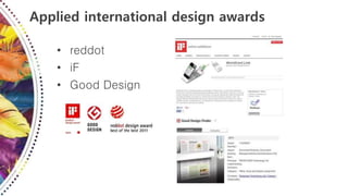 Applied international design awards
• reddot
• iF
• Good Design
 
