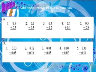 Worksheet Add and subtract as fast as you can. 15 