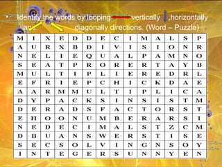 Identify the words by looping  vertically  ,horizontally  and  diagonally directions. (Word – Puzzle)   