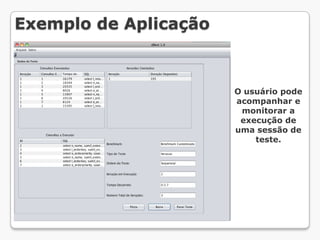 Exemplo de Aplicação



                       O usuário pode
                       acompanhar e
                        monitorar a
                        execução de
                       uma sessão de
                           teste.
 