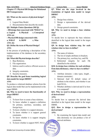 Advanced Database Lecture Notes | PDF