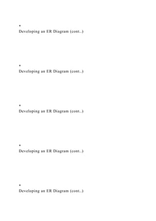 *
Developing an ER Diagram (cont..)
*
Developing an ER Diagram (cont..)
*
Developing an ER Diagram (cont..)
*
Developing an ER Diagram (cont..)
*
Developing an ER Diagram (cont..)
 