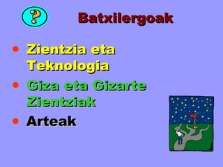 Batxilergoak Zientzia eta Teknologia Giza eta Gizarte Zientziak Arteak 