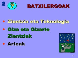 BATXILERGOAK Zientzia eta Teknologia Giza eta Gizarte Zientziak Arteak 