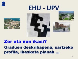EHU - UPV
34
Zer eta non ikasi?
Graduen deskribapena, sartzeko
profila, ikasketa planak …
 