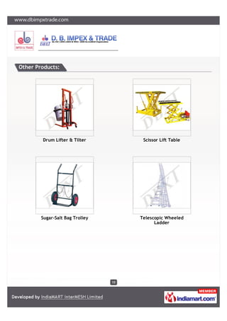 D.B. IMPEX & TRADE
17, VIDYASAGAR ROAD, RABINDRANAGAR, DUM DUM CANTONMENT, KOLKATA – 700065
E-mail – dbit0235@gmail.com, Ph – 033 2566 0235, Website – www.dbimpxtrade.com
5 TON CAPACITY WINCH
JIB CRANE
 