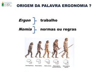 ORIGEM DA PALAVRA ERGONOMIA ?


Ergon    trabalho

Nomia    normas ou regras
 