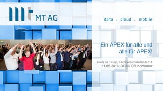 Ein APEX für alle und
alle für APEX!
Niels de Bruijn, Fachbereichsleiter APEX
11.05.2016, DOAG DB Konferenz
 