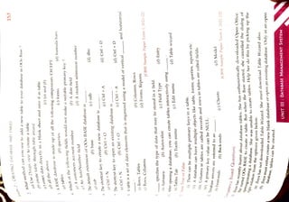 157
SeSSION
2:
CREATING
DATABASE
AND
TABLES
?
(b)
create
table
through
table
wizard
directlv
in
a
blank
sheet
and
save
it
as
table
(e)
(a)
and
(b)
all
(c)
enter
data
(d)
all
the
above
(d)
formula
bars
?
(c)
forms
(b)
queries
(a)
tables
(b)
A
date
field
(a)
A
customers
account
number
(d)
A
student
admission
number(d)
dbo
(c)
An
AutoNumber
field
(c)
odb
is
5.
The
detault
extension
of
OOo
BASE
database
(d)
Ctrl
+
D
(c)
Ctrl
+
A
6
The
shortcut
key
to
create
a
new
database
is
(b)
Ctrl
+
O
(a)
Ctrl
+
N
(d)
Ctrl
+
D
and
horizontal
Ctrl
+
A
(c)
-
The
shortcut
key
to
open
an
existing
database
is
(b)
Ctrl
+O
(a)
Ctrl
+
N
S.
A
table
is
a
set
of
data
elements
that
is
organized
using
a
model
of
vertical
(b)
Columns,
Rows
[CBSE
Sample
Paper
Term
I
2021-22]
(d)
Forms,
Reports
(a)
Rows,
Tables
(c)
Rows,
Columns
(d)
Entry
(c)
Field
Type (c)
Edit
menu
Ater
opening
a
database,
vou
can
create
tables
interactively
using
(b)
Tools
menu
(a)
Tables
specifies
the
type
of
data
that
may
be
stored
in
a
field.
(b)
Autovalue
(d)
Table
wizard
(a)
Autosave
)
A
database
can
have
muliple
obiects
like
table,
forms,
queries,
reports
etc.
9
1nere
can
be
multiple
primary
keys
in
a
table.
1.
State
True
or
False.
are
called
records
and
rows
in
tables
are
called
fields.
(iv)
A
be
(d)
Model
|CBSE
Sample
Paper
Term
l
2021-22]
(c)
Clients
(b)
Back-ends
12
Database
Servers
(a)
Front-ends
13.
Zoya
learnt
Create
a
table.
But
when
the
Base
started,
she
cancelled
the
dialog
of
ompetency
Based
Guestions
She
was
unable
to
create
tables.
Help
her
do
this
by
picking
up
the
database.
OOo
BASE
to
She
started
a
opening/creating
a
new
blank
database
or
open
an
existing
database.
Only
in
an
open
(a)
Zoya
Table
right
solution
from
the
options
b)
Zoya
must
either
create
database,
tables
can
UNIT
III:
DATA
BASE
MANA
SYSTE
Base
OOo
in
your
to
new
table
database
a
2
What
method
can
yOu
use
to
add
a
(a)
Use
Design
view
to
create
table
of
up
made
the
following
components
EXCEPT:
is
3.
A
BASE
database
key
a
4.
Which
of
the
following
fields
would
not
make
suitable
primary
(b)
base
(a)
oob
Tab
(üi)
Columns
in
tables
NULL.
primary
value
key
can
referred
are
to
as
about
database
tables.
She
has
enthusiastically
downloaded
Open
Office.
has
recently
Wizard.
She
must
download
Table
Wizard
also.
has
not
downloaded
given
below.
be
created.
 