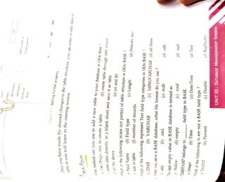 23412
Scientfic
Ootions
1234
S
Decimal
places
Lesding
zeroes
jegatue
tured
Eormat
code
TIhoutndt
corto
Genera!
Cancet
the
desired
changes
Fiqure
3.7
Setting
Format
property
heck
Point
add
to
you
can
a
new
table
Khat
ia)
Use
Design
new
to
create
a
tabla
(b)
create
table
through
table
wizard
a
(e)
(a)
and
(b)
hich
d
all
the
above
(d)
Primary
key
(c)
Length
(b)
Field
type
()
number
of
records
(e)
size
of
table
(c)
LONGVARCHAR
(d)
all
these
:
Which
of
the
following
represent
Text
field
type
categories
in
OOo
BASE
?
(b)
VARCHAR
1a
(d)
.odb (d)
null
a)
.adp.
(c)
void
(c)
.mdb
When
vou
save
a
BASE
database,
what
file
format
do
you
use
?
(b)
xml.
:
Ihe
iegal
empty
value
in
BASE
database
is
termed
as
(b)
Time
(b)
empty
i
Which
of
the
following
is
are
not
a
BASE
field
type
?
(d)
Text
field
type
in
BASE.
(d)
BigDouble
(c)
Date/Time
(c)
Double
(b)
Percent
UNIT
IIL:
DATABA
MANAG
SYSTEM
Once
you
have
made
in
the
table
structure,
you
can
enter
or
edit
data
in
learn
in
the
coming
session.
table
as
you
will
method
use
to
your
database
in
O0o
Base
?
blank
in
directly
data
sheet
and
save
it
(C)
enter
as
table
of
the
following
1s/are
not
part(s)
of
table
structure
in
OOo
BASE2
ia)
Field
Name
CHAR
TIMESTAMP
belongs
to
la)
Hollow (a)
Integer
9)
TinyINT
 