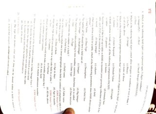 (b)
A
field
that
uniquely
identifies
each
record
is
called
a
21.
Fill
in
the
blanks
|CBSE
Sample
Puper
2011|
(d)
None
of
the
above
(c)
To
enter
lookup
data
that
the
field
should
refer
to
(b)
To
define
the
data
type
applied
to
each
field
within
the
table
(a)
To
describe
the
data
that
should
be
entered
in
each
field
20.
What
is
the
purpost
of
the
description
column
in
Table
Design
View
?
|CBSE
Sample
Paper
2011
(d)
A
student
admission
number
()
An
AutoNumber
field
(a)
A
customers
account
numnber
19.
Which
of
the
following
fields
would
not
make
a
suitable
primary
key
?
(b)
A
date
field
(a)
Text
(b)
Number
(d)
All
the
above
[CBSE
Sample
Paper
2011)
(a)
Age
in
vears
(b)
Date
of
Birth
(c)
Age
in
days
(a)
Age
in
months
[CBSE
Sample
Paper
2011
One
of
these
is
required?
Out
of
the
following
which
one
is
most
appropriate
data
field
in
context
of
employee
table
u
(a)
Data (2)
Data
(b)
Type
l6
What
identifies
the
contents
of
a
field
?
(b)
Field
Value
The
organizing
of
data
according
to
text,
number,
currency,
date/time,
(c)
Date
type
(c)
Field
name
(d)
Table
name (d)
Data
structure
(a)
Tiny
Integer
(b)
Small
Integer
The
number
487.52
should
have
a
field
size
of
:
(c)
Integer
etcis
called (d)
Big
Integer
(a)
Field
Name
(b)
Data
Type
(c)
Description
(d)
Field
Size
optional2
13.
(2)
record
(b)
long
integer
(c)
column
(d)
field
table,
each
DD
will
be
entered
as
a
:
a
11.
A
BASE
database
is
made
up
of
all
the
following
components
EXCEPT:
(c)
forms
(a)
tables
(b)
queries
(d)
formula
bars
(a)
Format
(b)
Entry
Required
(c)
Default
Value
(d)
Length
be
left
enptu
?
of
(d)
all
of
the
above
(e)
none
of
these
(a)
Yes/No
(6)
Image
(c)
Binary
field
(b)
Real
8.
(d)
Float (a)
Integer(lNT)
(c)
Small
Integer
(SMALLINT)
172
INFORMATION
TECHIOIOGty
tield
is
knoWn
(a)
The
type
that
dictates
what
Sort
of
data
can
be
stored
within
What
data
tvpe
should
you
choose
for
a
zip
code
field
in
a
table
?
(c)
Varchar
When
vou
define
a
field
for
a
table,
which
of
the
following
parameters
does
BASE
always
consider
up
d
12
Suppose
vou
like
to
set
table
in
BASE
to
monitor
your
growing
collection
of
DVDs.
In
that
10.
Which
the
tollowing
field
properties
ernsure
"data
that
cannot
be
skipped
in
the
field"
or
"field
cannt
Whichof
the
following
types
cannot
9,
allow
integers
or
numbers
or
text
in
them
?
Whichof
the
following
field
types
can
represent
upto
5
digits
numbers?
 