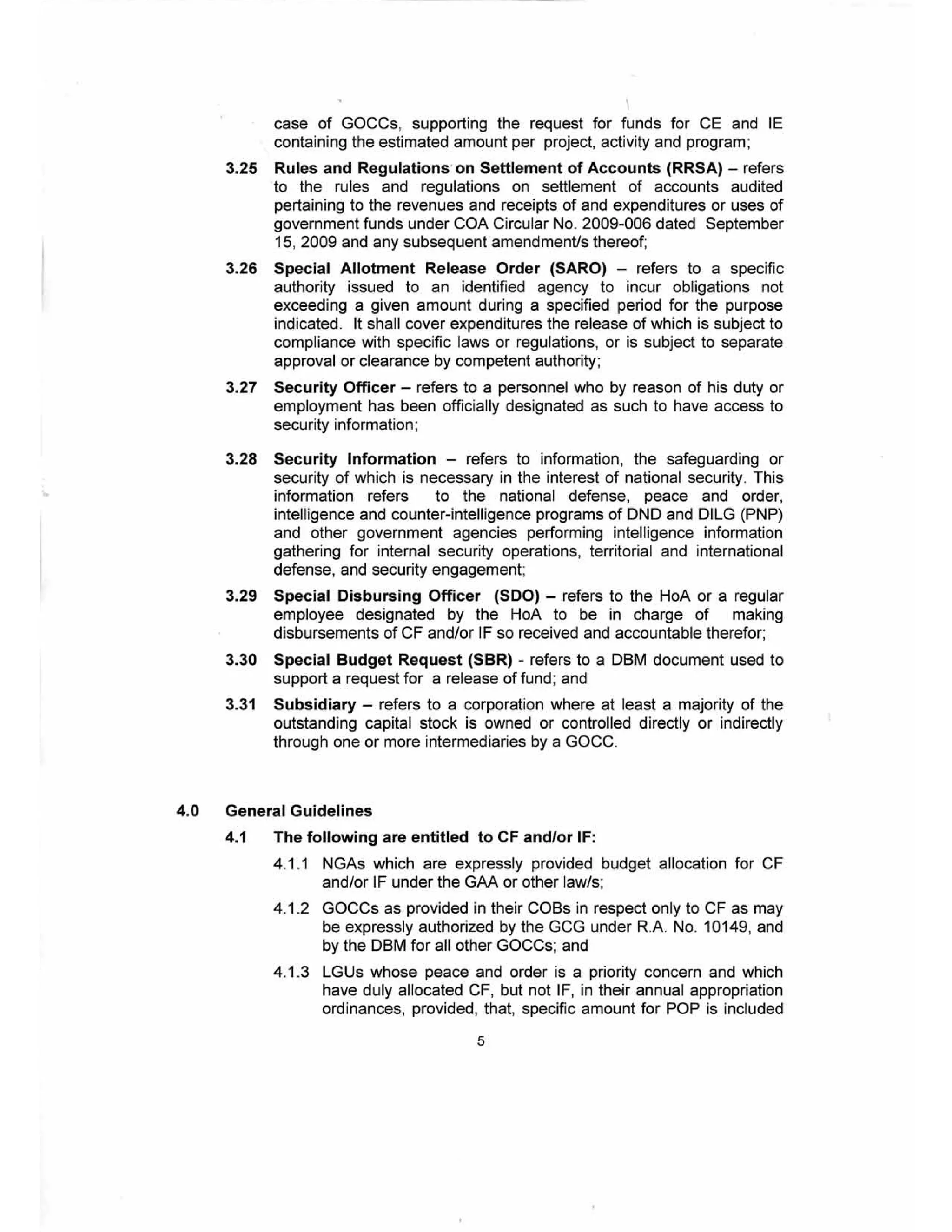 GUIDELINES ON THE ENTITLEMENT, RELEASE, USE, REPORTING AND AUDIT OF CONFIDENTIAL AND/OR INTELLIGENCE FUNDS
