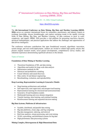 Call for Papers - 4th International Conference on Data Mining, Big Data ...