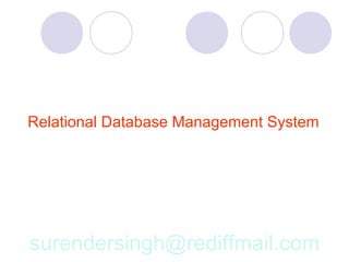 Relational Database Management System




surendersingh@rediffmail.com
 