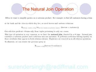 The Natural Join Operation




surendersingh@rediffmail.com
 
