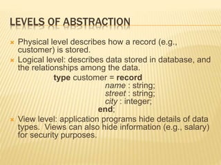 Introduction to Database, Purpose of Data, Data models, Components of ...
