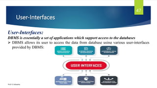 User-Interfaces
Prof. K. Adisesha
47
User-Interfaces:
DBMS is essentially a set of applications which support access to the databases
 DBMS allows its user to access the data from database using various user-interfaces
provided by DBMS:
 
