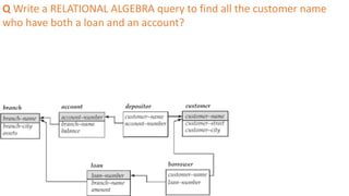 Q Write a RELATIONAL ALGEBRA query to find all the customer name
who have both a loan and an account?
 