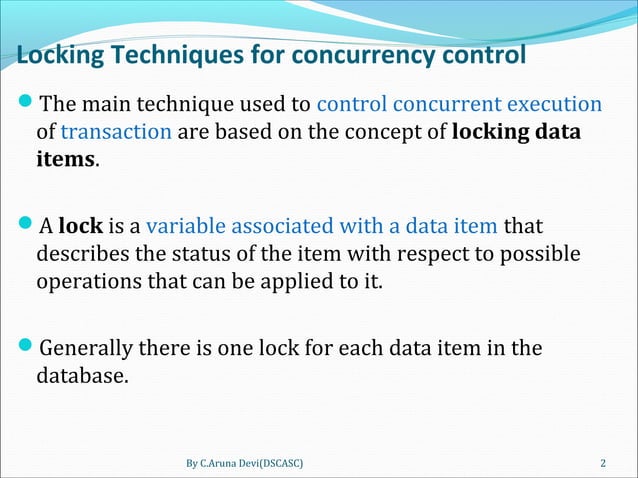 Dbms ii mca-ch10-concurrency-control-2013 | PPT