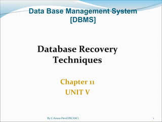 By C.Aruna Devi(DSCASC) 1
Database Recovery
Techniques
Chapter 11
UNIT V
Data Base Management System
[DBMS]
 