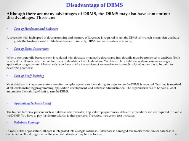 disadvantages of database management system Dbms mca-section a disadvantages of database management system Dbms mca-section a