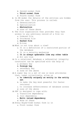 Dbms mcqs | PDF