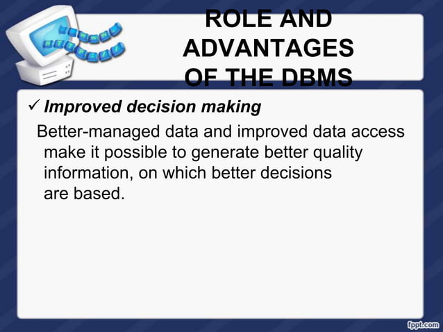 Dbms role advantages | PPT