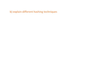 b) explain different hashing techniques
 