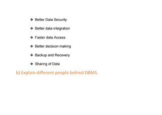 b) Explain different people behind DBMS.
 