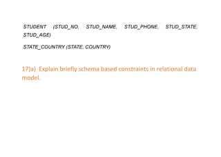 17)a) Explain briefly schema based constraints in relational data
model.
 