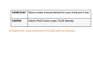 b) Explain for...loop statement in PL/SQL with an example.
 