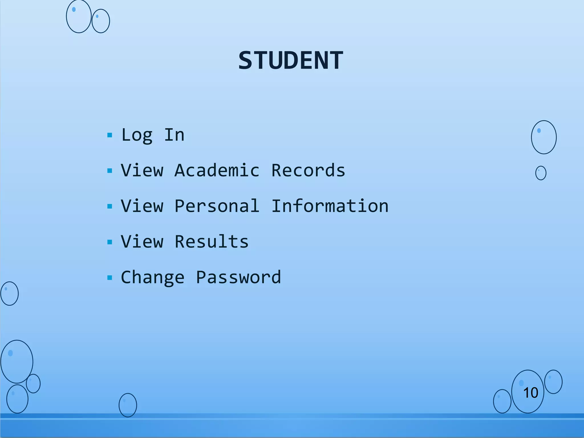  Log In
View Academic Records
View Personal Information
View Results
Change Password
STUDENT
10