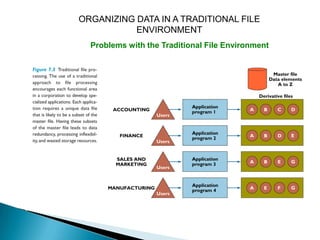 ORGANIZING DATA IN A TRADITIONAL FILE
           ENVIRONMENT
  Problems with the Traditional File Environment
 