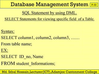 dm sql syntax summary data management sql –... DBMS Class Presentation for English Version. | PDF