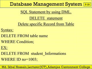 dm sql syntax summary data management sql –... DBMS Class Presentation for English Version. | PDF