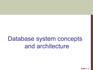 Database system concepts
and architecture
Slide 1- 3
 