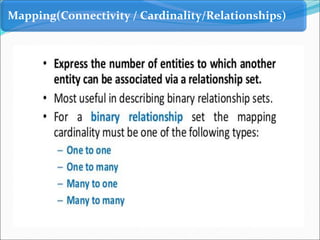 Mapping(Connectivity / Cardinality/Relationships)
 