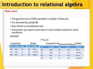 Introduction to relational algebra
Theta Joins
 