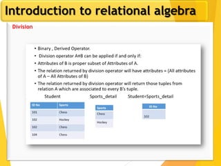 Introduction to relational algebra
Division
 