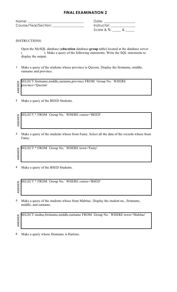 Finale worksheets answers list