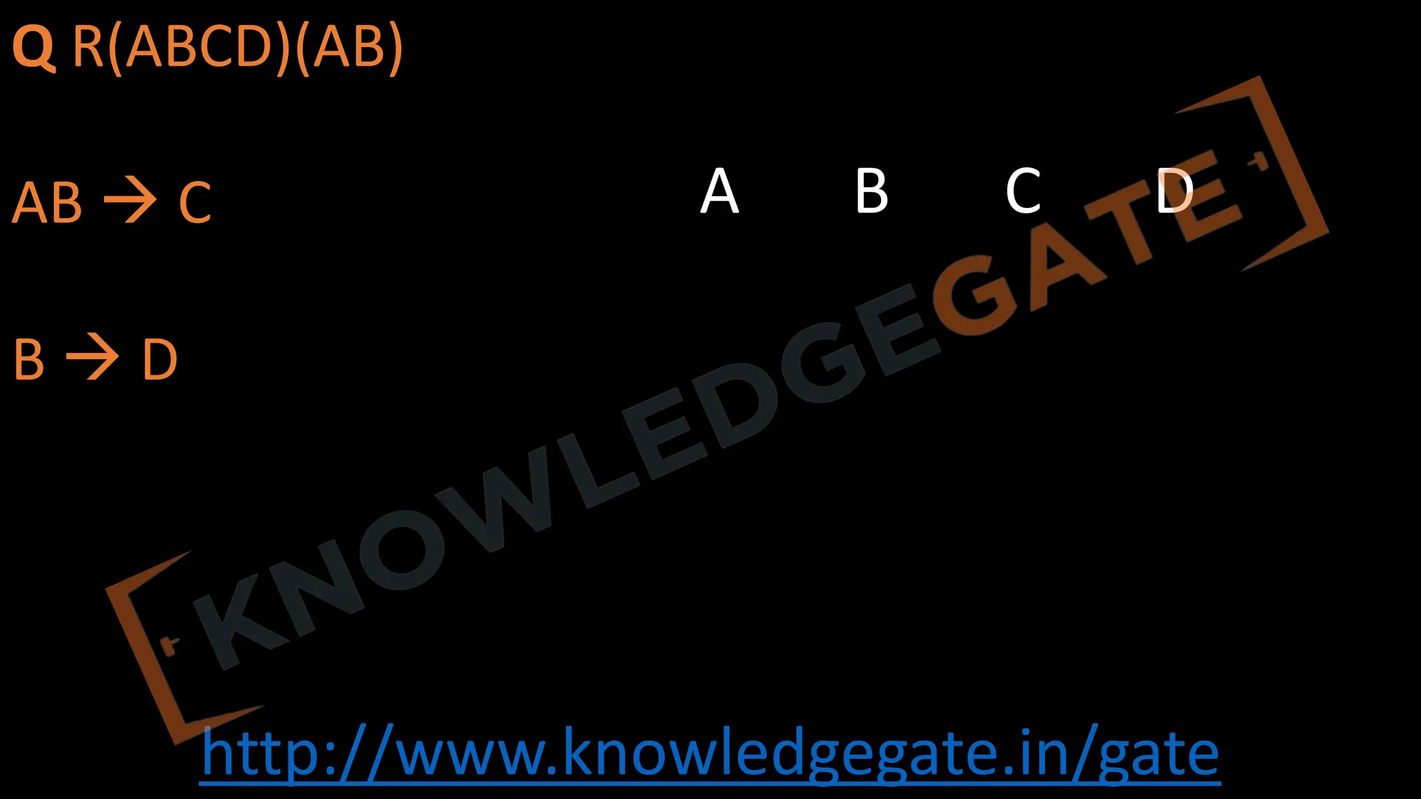 http://www.knowledgegate.in/gate
Q R(ABCD)(AB)
AB à C
B à D
A B C D
 
