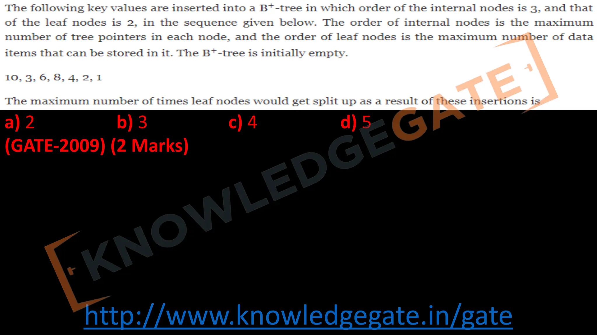 http://www.knowledgegate.in/gate
a) 2 b) 3 c) 4 d) 5
(GATE-2009) (2 Marks)
 