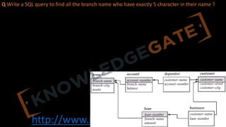 http://www.knowledgegate.in/gate
Q Write a SQL query to find all the branch name who have exactly 5 character in their name ?
 