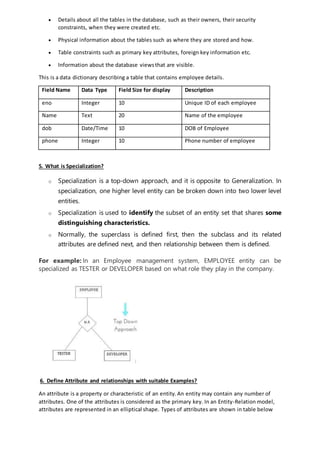 Database Table Question Dbms important questions and answers | DOCX