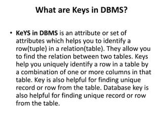 Dbms keysppt | PPT