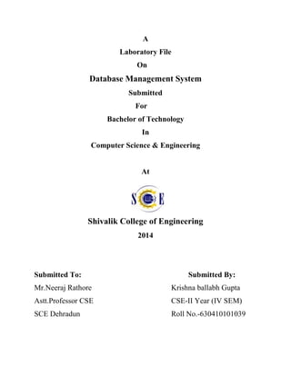 Dbms lab file format front page | PDF