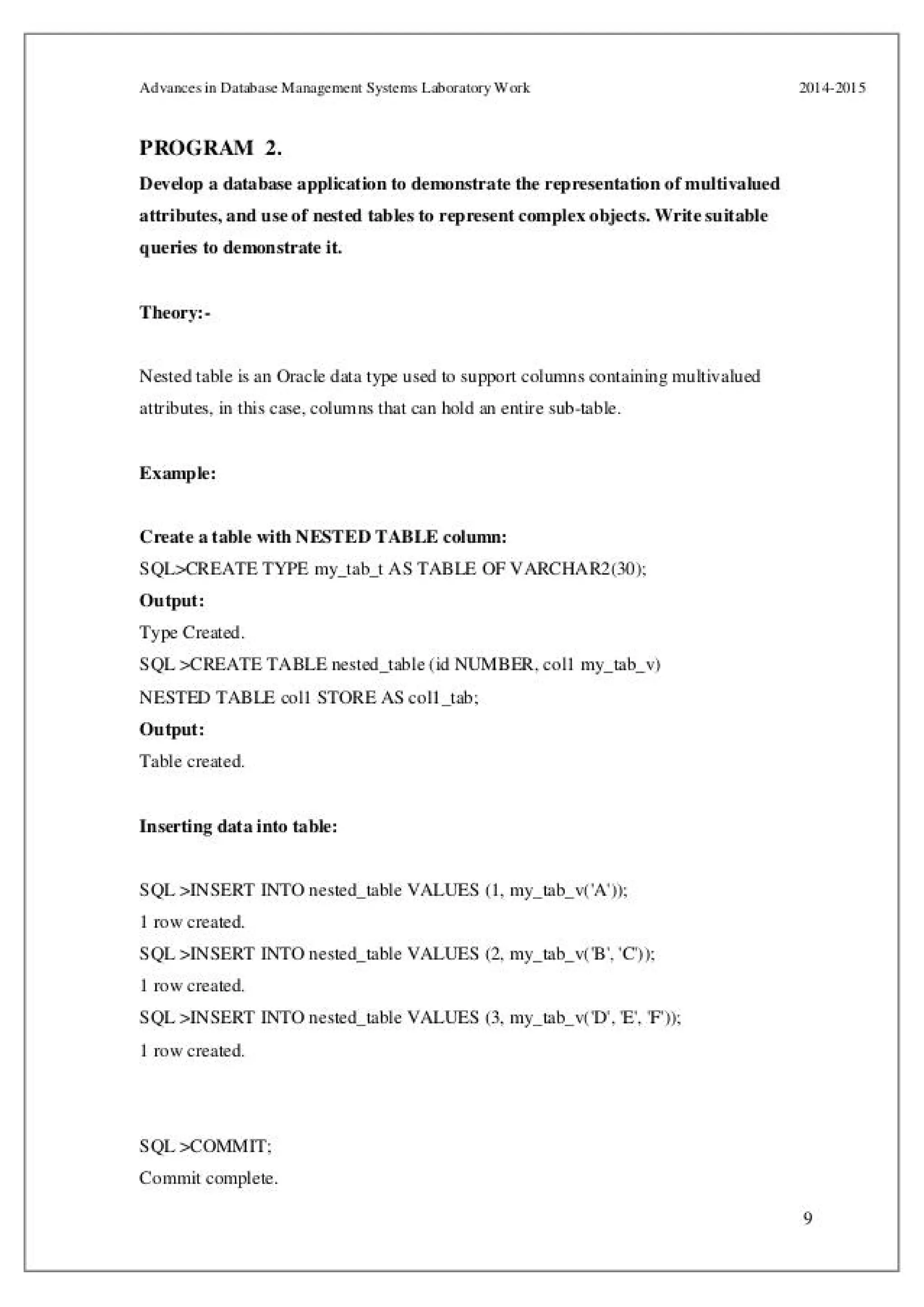 Advanced Database Management System Laboratory | PDF